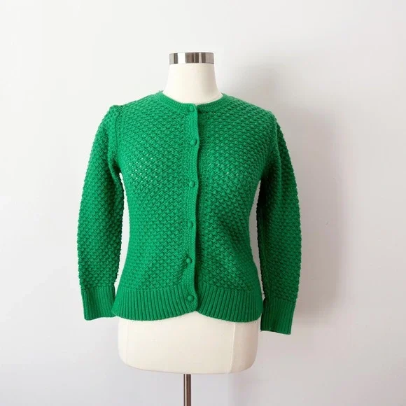 L.L. Bean Cardigan Kelly Green Wool Angora Blend Popcorn Knit Button Front XL - Picture 1 of 6